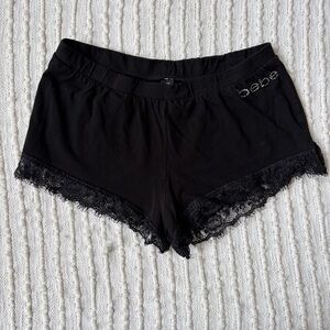 Bebe Black Rhinestone Lace Trim Y2K Mini Sleep Pajama Shorts Size M/L